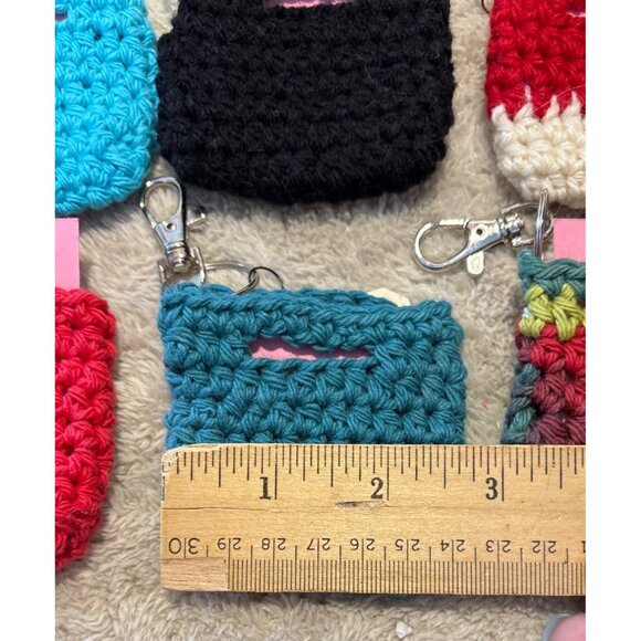 Crochet Keychain Coin Purse Card Holder Set Of 6 With Clip Hook 2.75 X 2.75 " - Picture 5 of 7